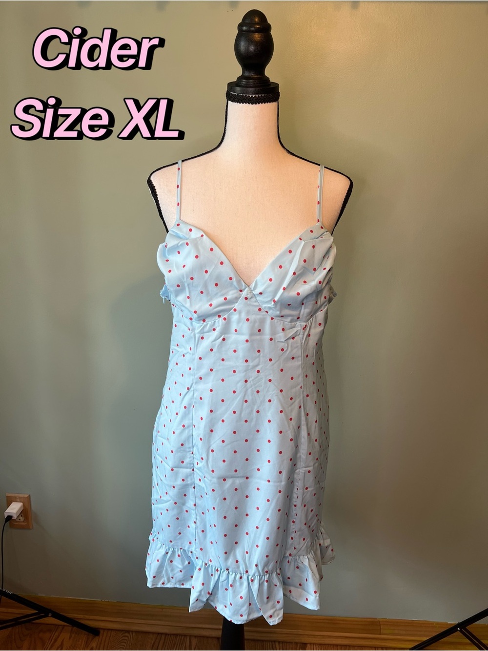 Cider Light Blue Dress with Red Polka Dots Slip Dress Size XL